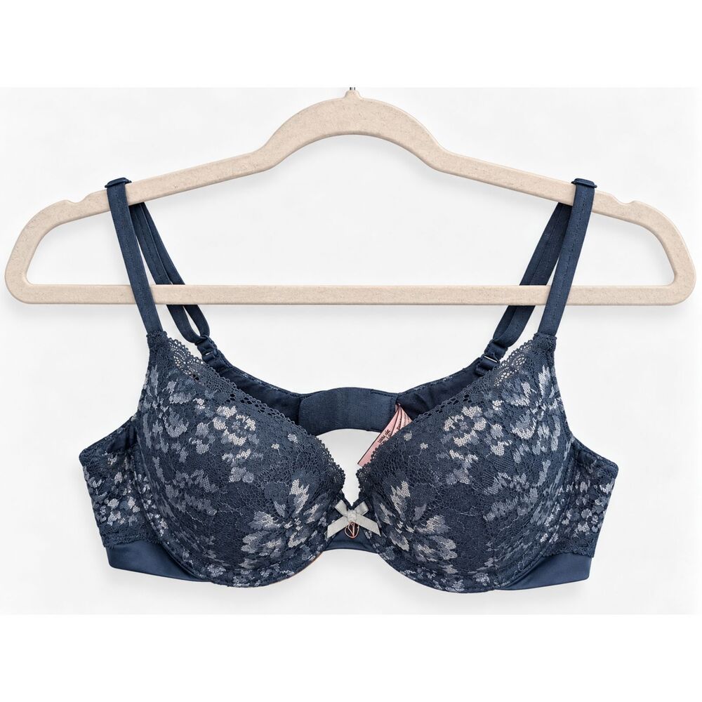 Victoria's Secret 34A Navy Blue Floral Lace Push Up Bra Underwire